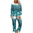 thumbnail image 1 of Womens Christmas Pajama Sets Fashion Printed Round Neck Long Sleeve Elastic Waist Pants Soft Lounge Sleepwear Set Mint Green XL, 1 of 6