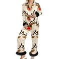 thumbnail image 1 of Womens Christmas Pajamas Trim Long Sleeve Christmas Theme Printed Shirts Pants Cozy Sleepwear Set Womens Pjs Beige L, 1 of 5
