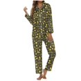 thumbnail image 1 of Womens Christmas Pajamas Long Sleeve Lapel Cozy Button Down Nightwear Sleepwear Outfit with Pocket Casual Fall Winter Soft Comfy Loose Womens Loungewear Gold XXL, 1 of 4