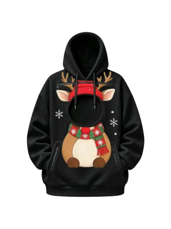 Womens Christmas Pet Pouch Hoodie Cat Dog Carrier Sweatshirt Funny Animal Print Long Sleeve Drawstring Zip Pocket Casual Fashion Holiday Pullover