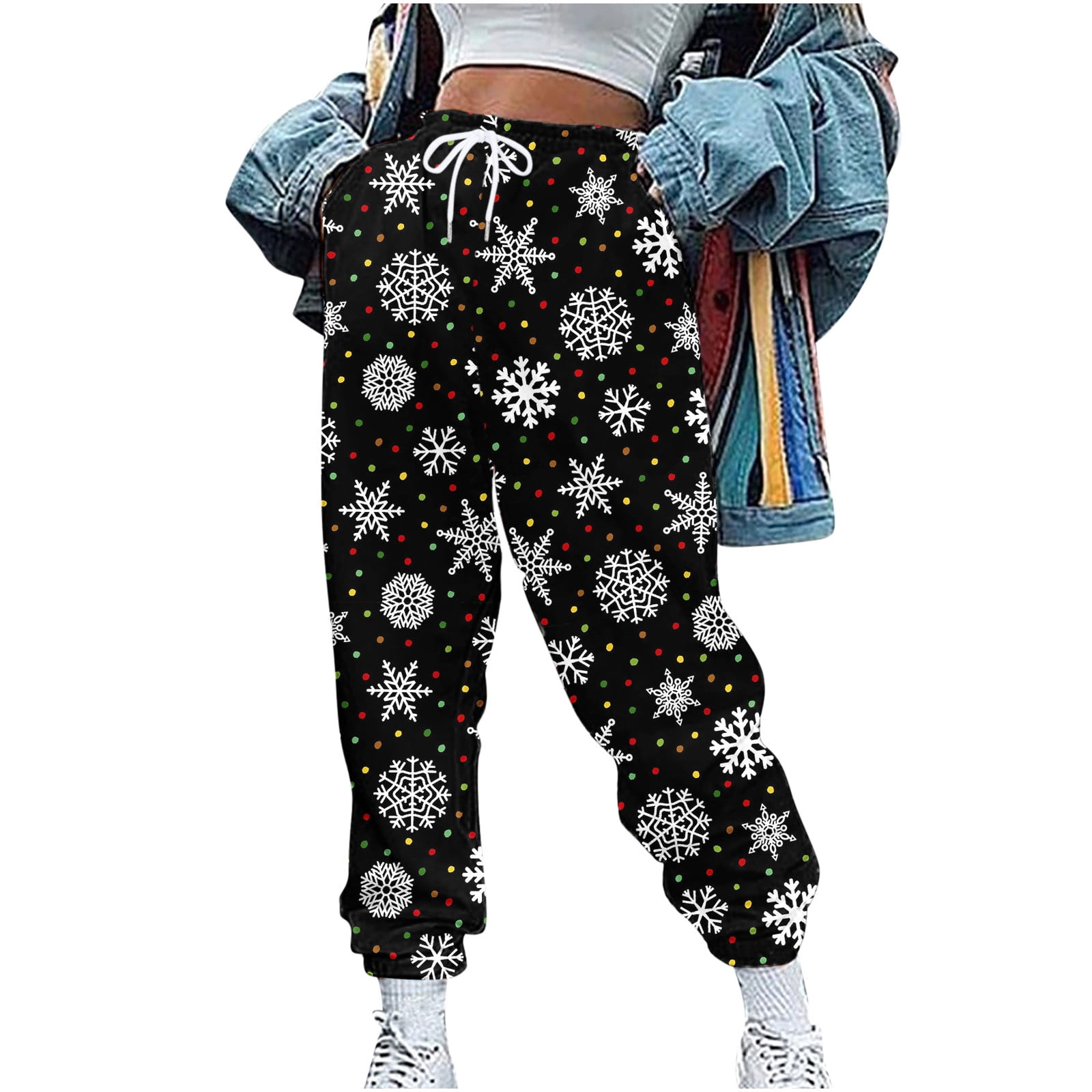  Cinch Bottom Sweatpants for Women Christmas Printed