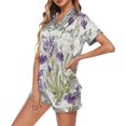 thumbnail image 1 of Womens Christmas Print Satin Loungewear Set Short Sleeve Button Front Shirt Elastic Waist Shorts Soft Breathable Home Night, 1 of 4