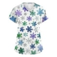 thumbnail image 1 of Womens Christmas Print Scrub Tops Short Sleeve V-Neck Snowflake Working Nurse Uniform Snowman Christmas Tree Printed Stretchy Scrub Shirts Funny Nursing Fall Holiday Tunic Clothes White XL, 1 of 1