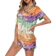 thumbnail image 1 of Womens Christmas Print Short Sleeve Set Button Down Shirt Drawstring Shorts Soft Festive Home Night Sleep Pajamas, 1 of 4