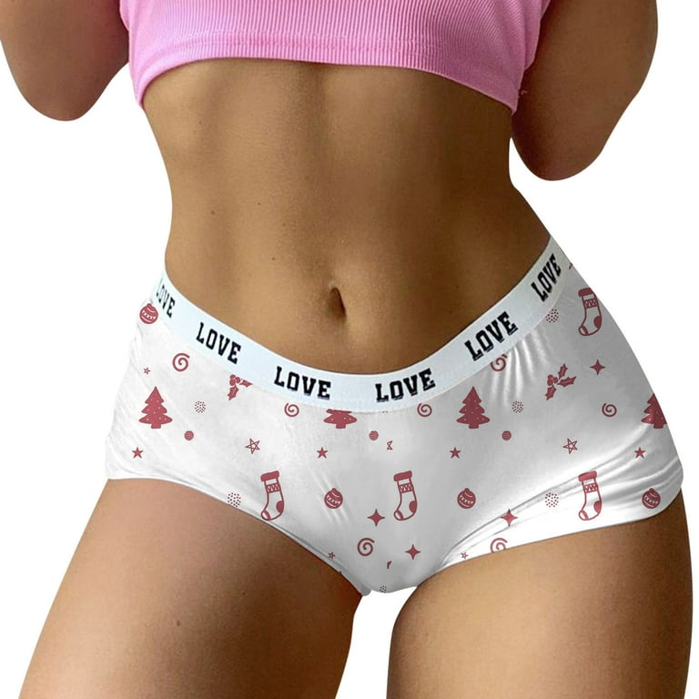 Womens Christmas Print Shorts Funny Boxer Brief Underwear Boyshort