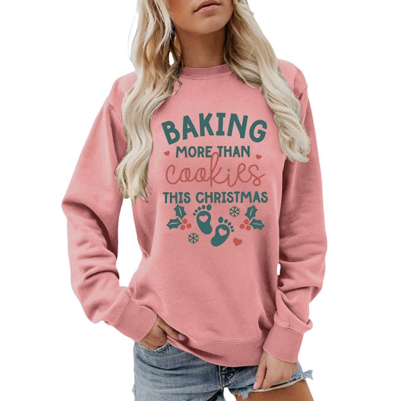 Womens Christmas Printed Sweatshirt Casual Round Neck Long Sleeve Cozy Feel Printed for Casual Winter Looks Great for Seasonal Events and Daily Wear