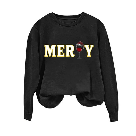 Womens Christmas Pullover Sweatshirts Long Sleeve Fleece Graphic Sweatshirt Crewneck Fall Fashion Tops, S Black