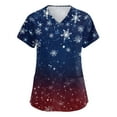 thumbnail image 1 of Womens Christmas Scrub Tops V-Neck Snowman Short Sleeve Plus Size Nurse Uniform Christmas Tree Snowflake Printed Stretchy Scrub Shirts Work Fall Cotton Nursing Clothes with Pockets Dark Blue XXL, 1 of 1