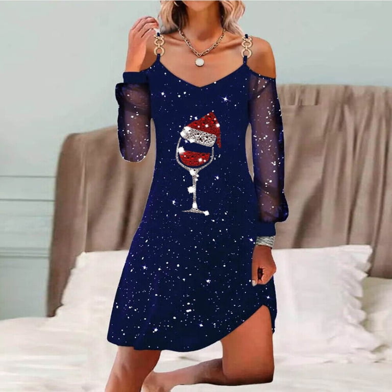 Womens Christmas Sexy Mesh Mini Dress Cold Shoulder Wine Glass Print Party Dress - Walmart.com Womens Christmas Sexy Mesh Mini Dress Cold Shoulder Wine Glass Print Party Dress - Walmart.com