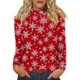 thumbnail image 1 of Womens Christmas Shirts Long Sleeve Xmas Holiday Pullover Festive Top, Long Sleeve Mock Neck T Shirts, Winter Holiday Party Outfits Deep Red M, 1 of 5