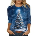 thumbnail image 1 of Womens Christmas Shirts Plus Size 3/4 Length Sleeve TShirts Cute Christmas Tree Graphic Printed Blouses Crewneck Tunic Tops Loose Pullover Top, 1 of 5