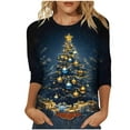 thumbnail image 1 of Womens Christmas Shirts Plus Size 3/4 Length Sleeve TShirts Cute Christmas Tree Graphic Printed Blouses Crewneck Tunic Tops Loose Pullover Top, 1 of 5