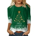 thumbnail image 1 of Womens Christmas Shirts Tops 3/4 Sleeve Daily Print Crewneck Printed Flower Loose Side Split Tunic Santa Xmas Tees Blouses, 1 of 4
