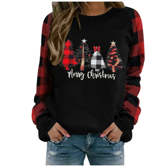 Womens Christmas Shirts Tops Long Sleeve Print Sweatshirt Casual Pullover Santa Xmas Tees Blouses