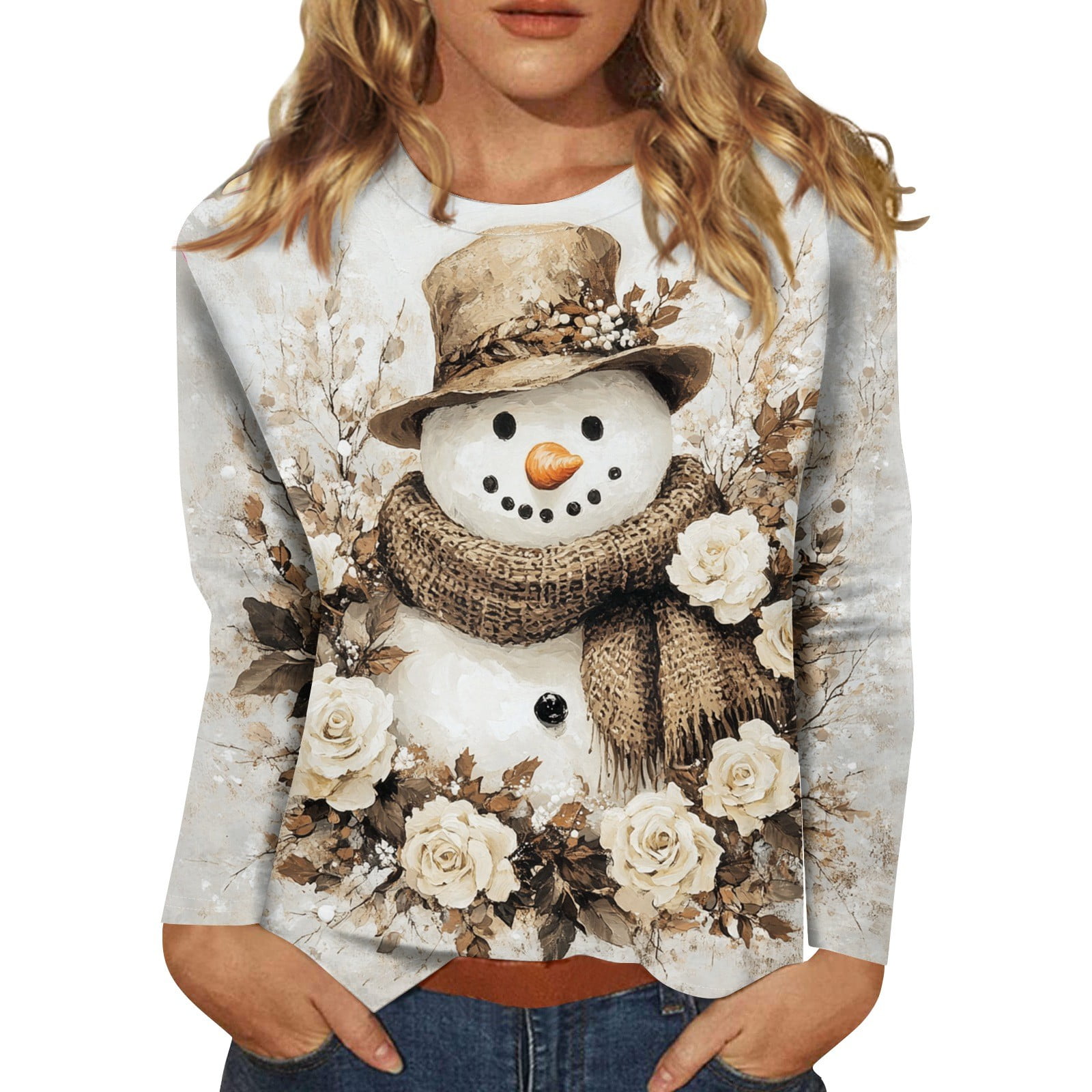 Womens Christmas Shirts Christmas Trees Graphic Tunic 3/4 Length Sleeve