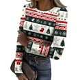 thumbnail image 1 of Womens Christmas Shirts Xmas Printed Round Neck Ribbed Knit Slim Fit Christmas Tee Tops Fall Winter Trendy Outfits, 1 of 6