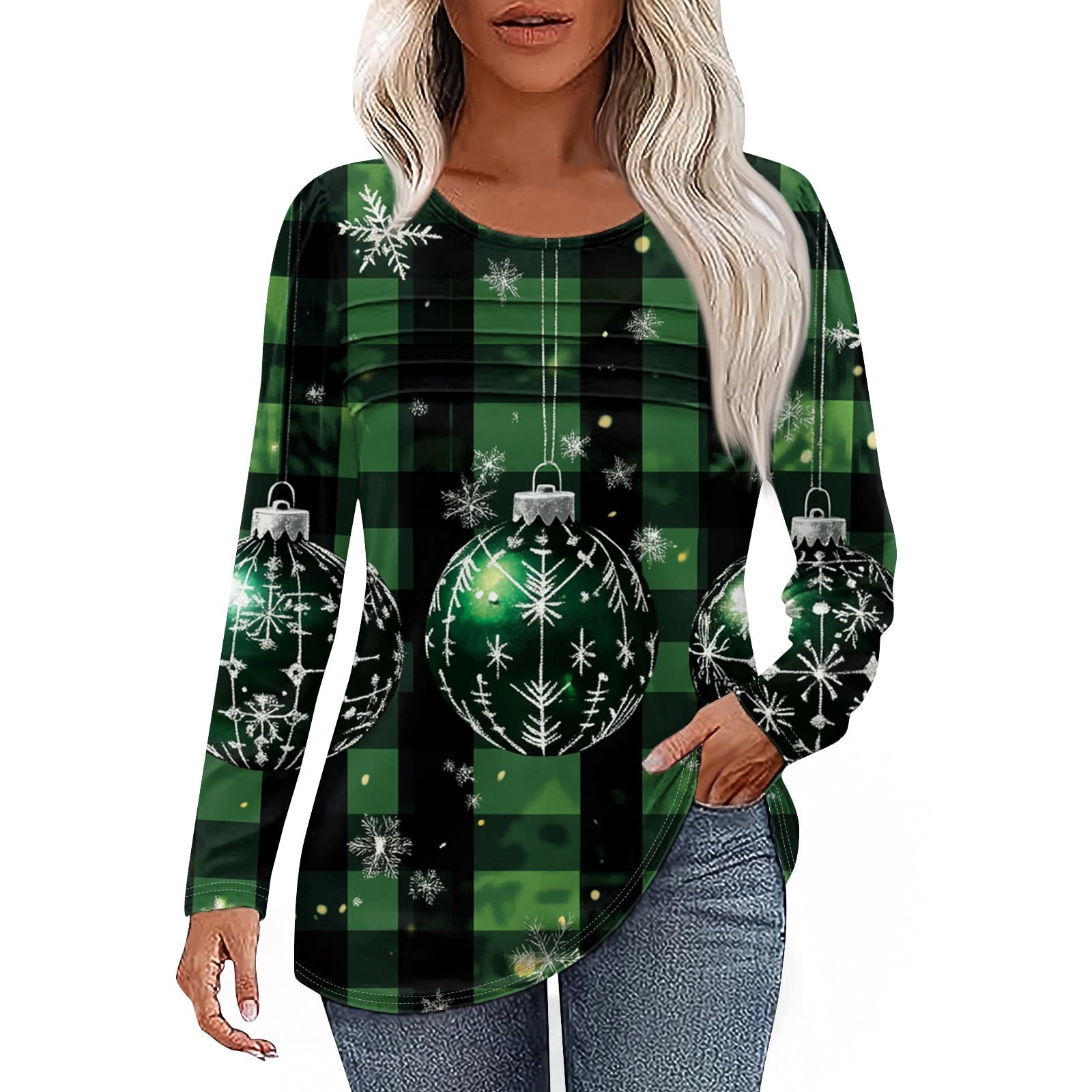 Womens Christmas Shirts Xmas Snowflake Print TShirts Long Sleeve