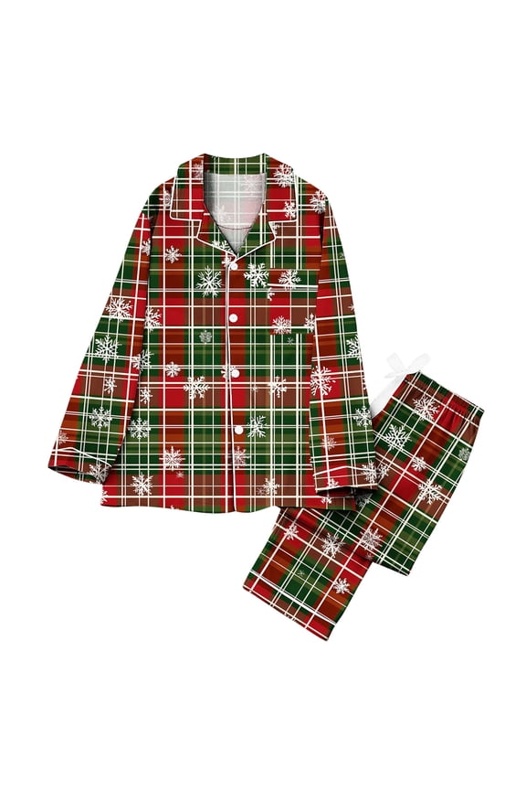 Womens Christmas Sleep Set Holiday Pajama Set Long Sleeve Top and Straight-Leg Trousers Funny Sleepwear Comfy Pjs Fashion Loungewear Xmas Snowflake Sleepwear Pajamas for Winter
