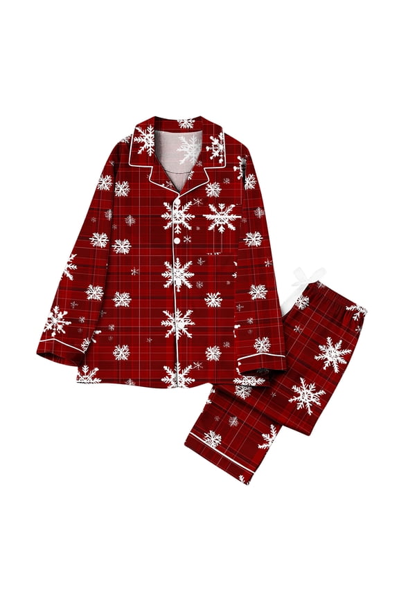 Womens Christmas Sleep Set Holiday Pajama Set Long Sleeve Top and Straight-Leg Trousers Funny Sleepwear Comfy Pjs Fashion Loungewear Xmas Snowflake Sleepwear Pajamas for Winter