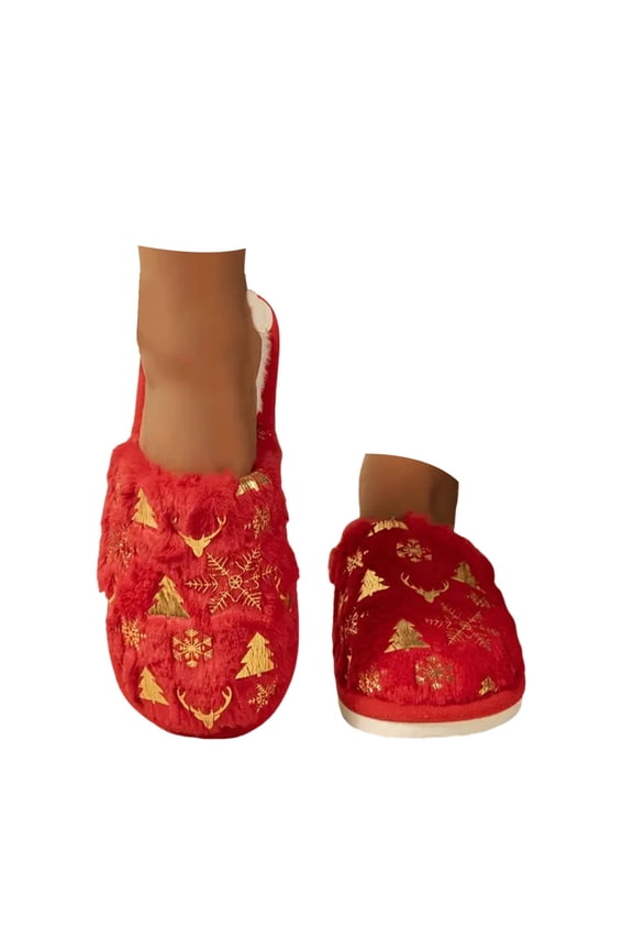 Womens Christmas Slippers Cute Cartoon Santa Reindeer Winter Shoes Soft Cozy Homewear Footwear Indoor Warm Slippers Women's Fashion #03 Red & Size 6