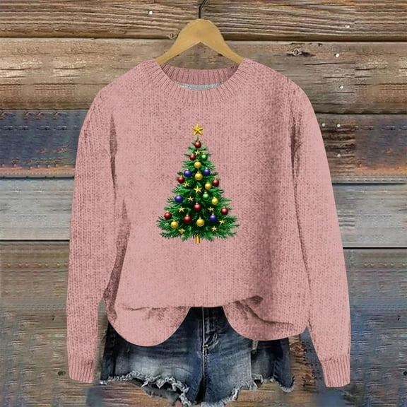 Womens Christmas Sweater Sweaters for Women Trendy Pullover Christmas Sweater with Round Neck, Long Sleeves, and Joyful Holiday Patterns