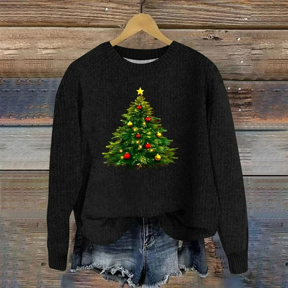 Womens Christmas Sweaters Sweaters for Women 2024 Casual Christmas Print Sweater with Round Neck and Long Sleeves for A Comfy Holiday