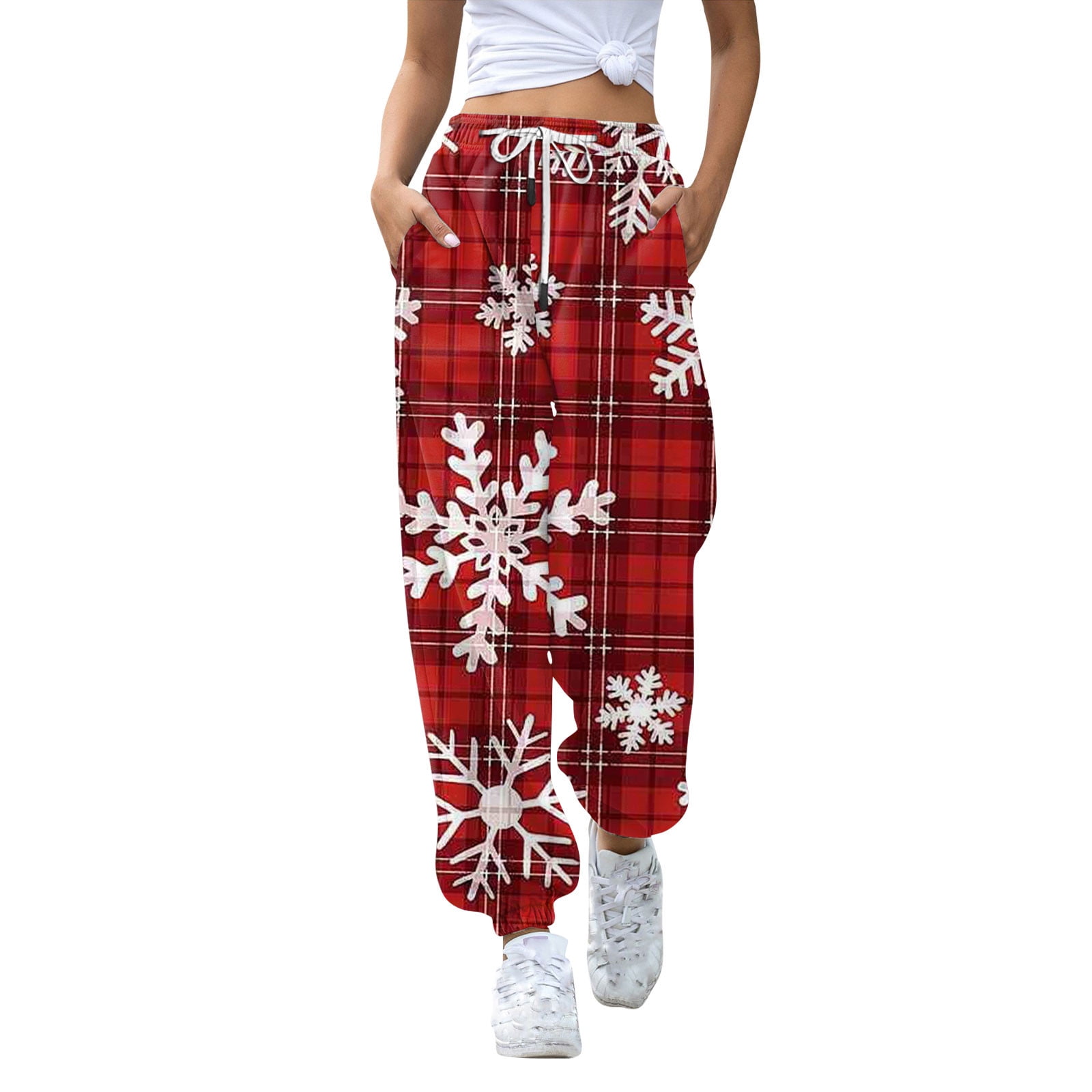 Womens Christmas Sweatpants Xmas Snowflake Christmas Trees Print Lounge