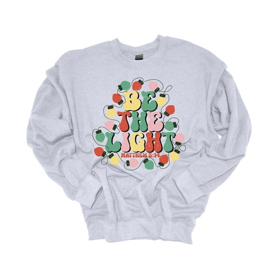 Womens Christmas Sweatshirt Be The Light Matthew 5:13 Christmas Lights Festive Holiday Crewneck Sweatshirt-Ash Grey-5xl