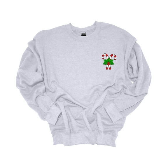 Womens Christmas Sweatshirt Candycane Crest Festive Holiday Crewneck Sweatshirt-Ash Grey-medium