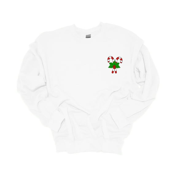 Womens Christmas Sweatshirt Candycane Crest Festive Holiday Crewneck Sweatshirt-White-large