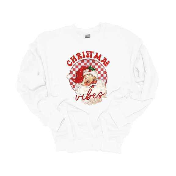 Womens Christmas Sweatshirt Cheery Santa Christmas Vibes Festive Holiday Crewneck Sweatshirt-White-small