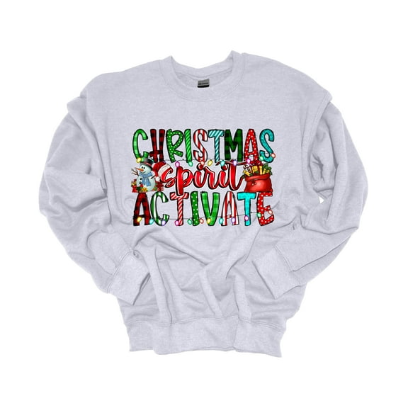 Womens Christmas Sweatshirt Christmas Spirit Activate Crewneck Sweatshirt-Ash Grey-small