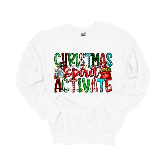 Womens Christmas Sweatshirt Christmas Spirit Activate Crewneck Sweatshirt-White-small