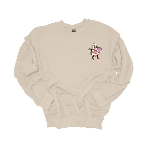 Womens Christmas Sweatshirt Christmas Tree Cake With Tumbler Crest Festive Holiday Crewneck Sweatshirt-Sand-large