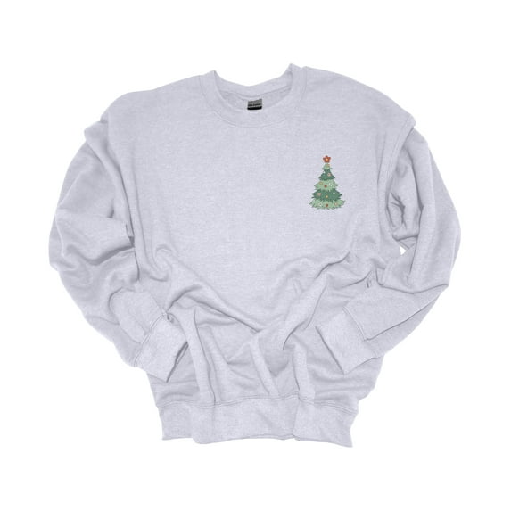 Womens Christmas Sweatshirt Christmas Tree Crest Festive Holiday Crewneck Sweatshirt-Ash Grey-medium
