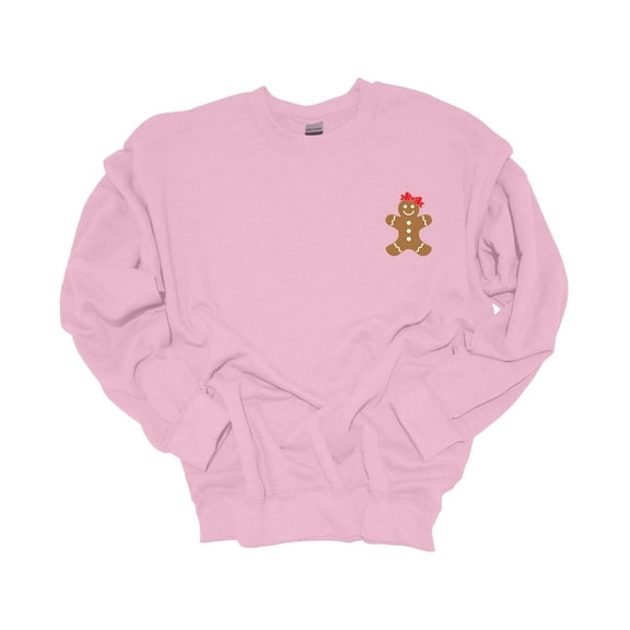 Womens Christmas Sweatshirt Gingerbread Cookie Crest Festive Holiday Crewneck Sweatshirt-Light Pink-large
