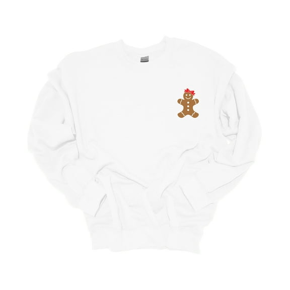 Womens Christmas Sweatshirt Gingerbread Cookie Crest Festive Holiday Crewneck Sweatshirt-White-small