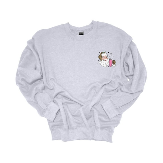 Womens Christmas Sweatshirt Leopard Santa With Tumbler Crest Festive Holiday Crewneck Sweatshirt-Ash Grey-xxl
