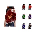 thumbnail image 1 of Womens Christmas Sweatshirt Long Sleeve One Shoulder Festive Reindeer and Snowflake Print Pullover Sweatshirts, 1 of 5