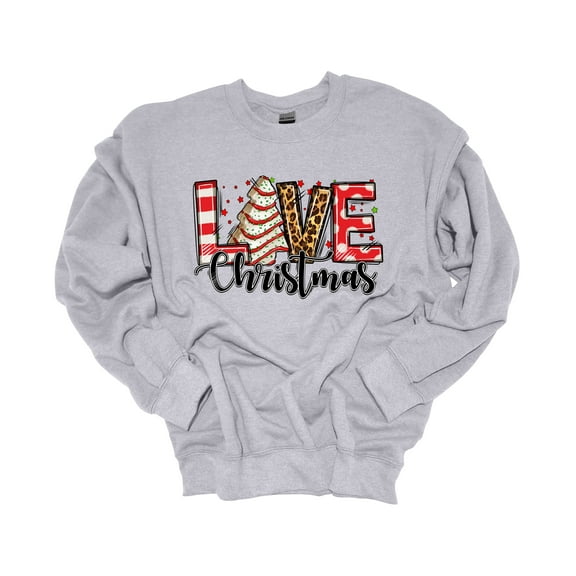 Womens Christmas Sweatshirt Love Christmas Tree Cake Crewneck Sweatshirt-Sports Grey-5xl