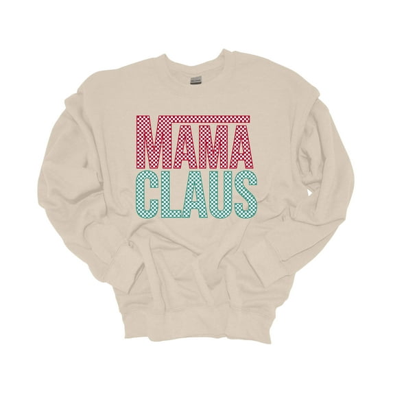 Womens Christmas Sweatshirt Mama Claus Checker Print Festive Holiday Crewneck Sweatshirt-Sand-xxl