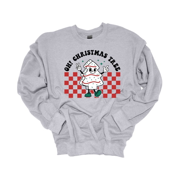 Womens Christmas Sweatshirt Oh Christmas Tree Checkered Crewneck Sweatshirt-Sports Grey-xxl