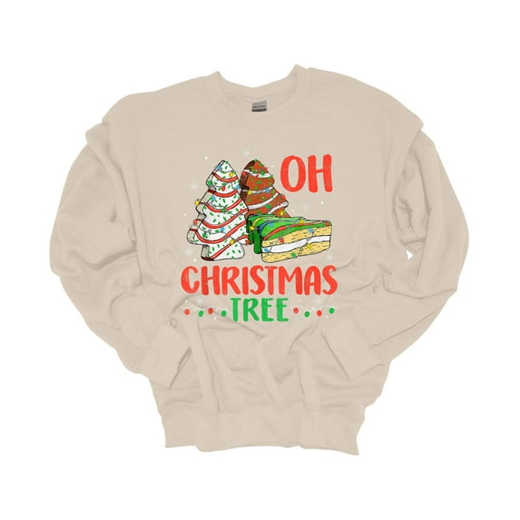 Womens Christmas Sweatshirt Oh Christmas Tree Festive Crewneck Sweatshirt-Sand-medium