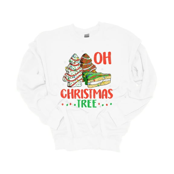 Womens Christmas Sweatshirt Oh Christmas Tree Festive Crewneck Sweatshirt-White-small