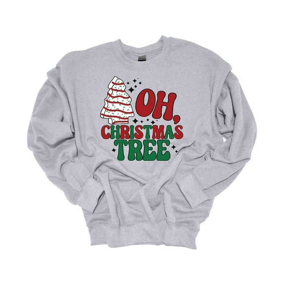 Womens Christmas Sweatshirt Oh Christmas Tree Retro Crewneck Sweatshirt-Sports Grey-medium