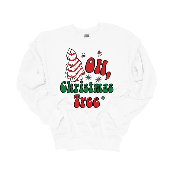 Womens Christmas Sweatshirt Oh Christmas Tree Retro Crewneck Sweatshirt-White-xl