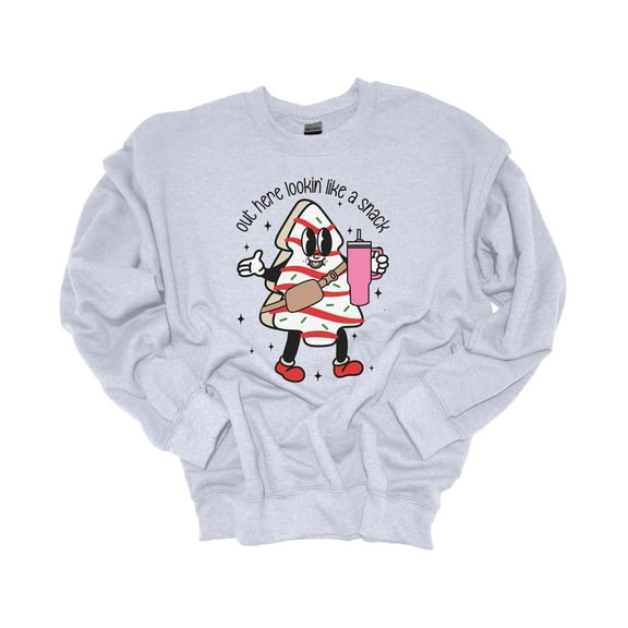 Womens Christmas Sweatshirt Out Here Lookin Like A Snack Christmas Tree Cake With Tumbler Crewneck Sweatshirt-Ash Grey-large