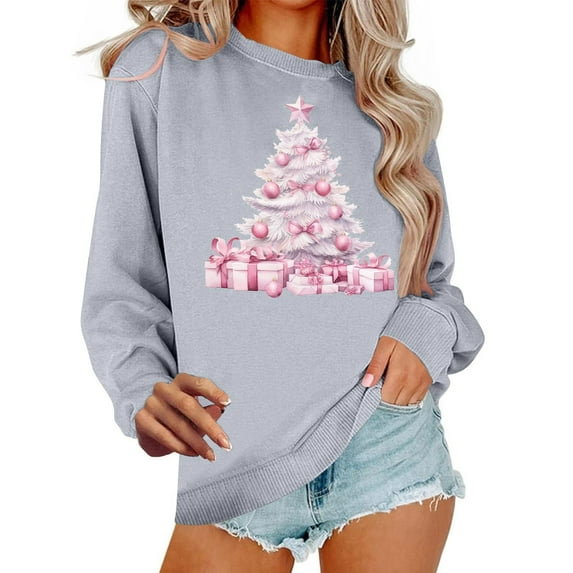Womens Christmas Sweatshirt Relaxed Fit Pullover Sweater Blouses Crew Neck Long Sleeve Thermal Velvet Sweater Tops Spring Outfits 2025 Pullover Fall Winter Clothes