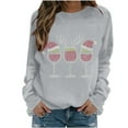thumbnail image 1 of Womens Christmas Sweatshirt Rhinestone Wine Glass Shirt Cute Crew Neck Sweatshirts Long Sleeve Loose Pullover Holiday Tops for Women, 1 of 5