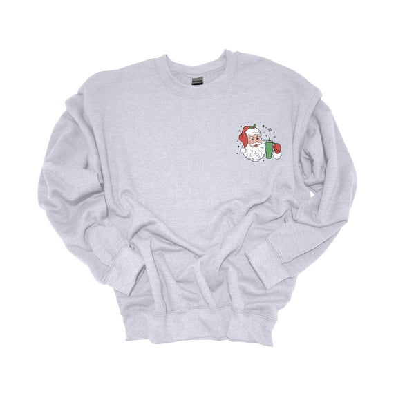 Womens Christmas Sweatshirt Santa With Tumbler Crest Festive Holiday Crewneck Sweatshirt-Ash Grey-small